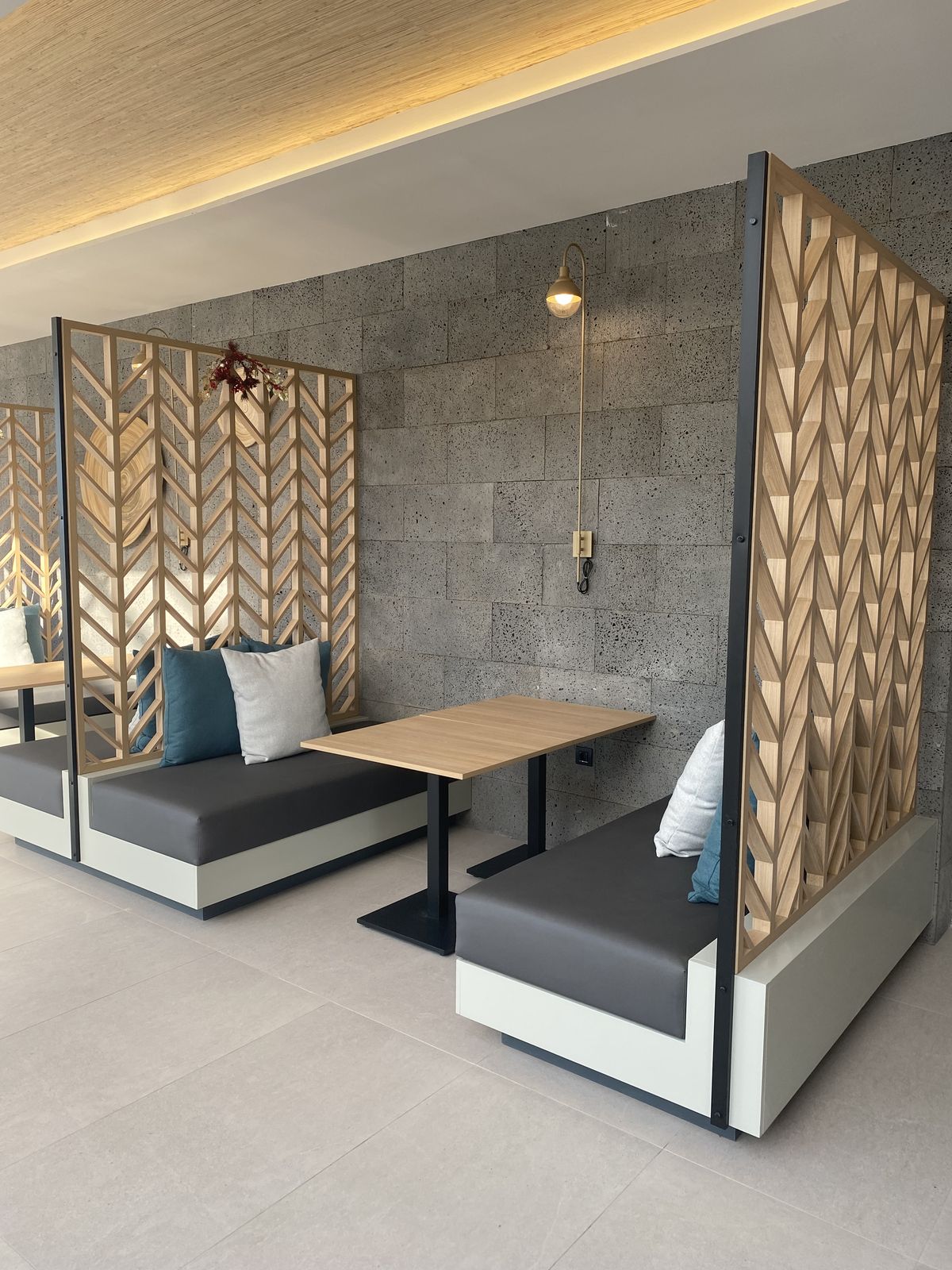 Theme Cafe Dining Space featuring Acoustic Brick Finish & Greenery Accents #17
